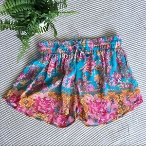 Tolani Silk Floral Patterned Shorts Elastic Waist